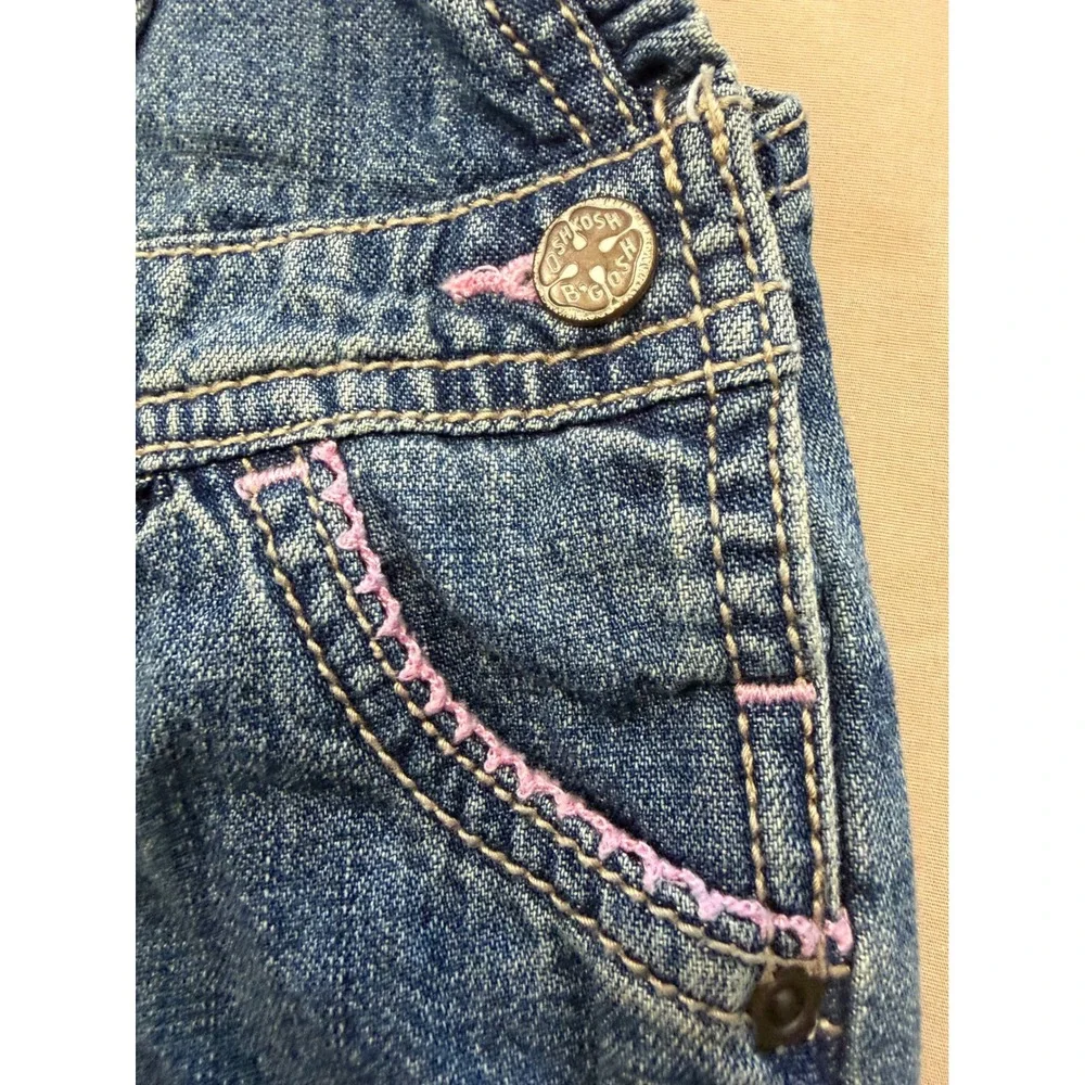 OshKosh B'gosh Shortall Overalls Blue Denim Bubble Kidcore Baby Girl 9 Months